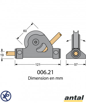 POULIE SIMPLE AXES CREUX 60MM AVEC COINCEUR