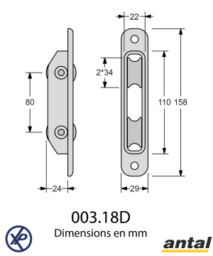 RENVOI DOUBLE A ENCASTRER 34MM