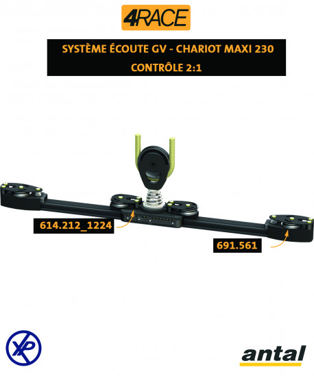 CHARIOT ÉCOUTE GV MAXI RAIL MAXI 4RACE 47X32- 1 POULIE SIMPLE Ø120MM