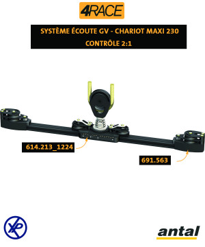 CHARIOT ÉCOUTE GV MAXI RAIL MAXI 4RACE 47X32- 1 POULIE SIMPLE Ø120MM