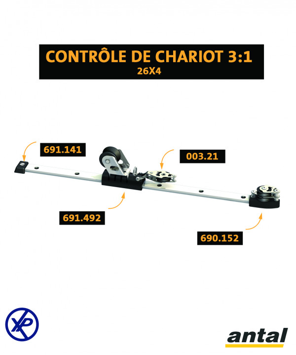 EMBOUT DE RAIL SIMPLE AVEC POULIE RENVOI DOUBLE